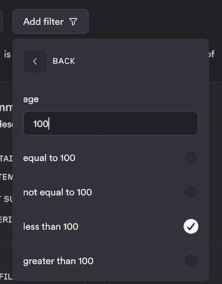 filters for number fields